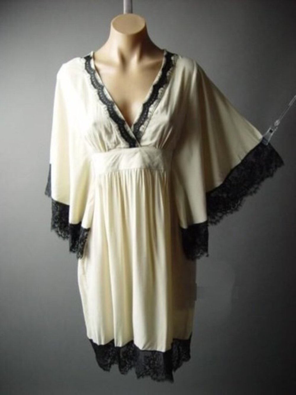 Almond Bell Sleeve Lace Gothic Empire Waist Kimono Dress NWOT